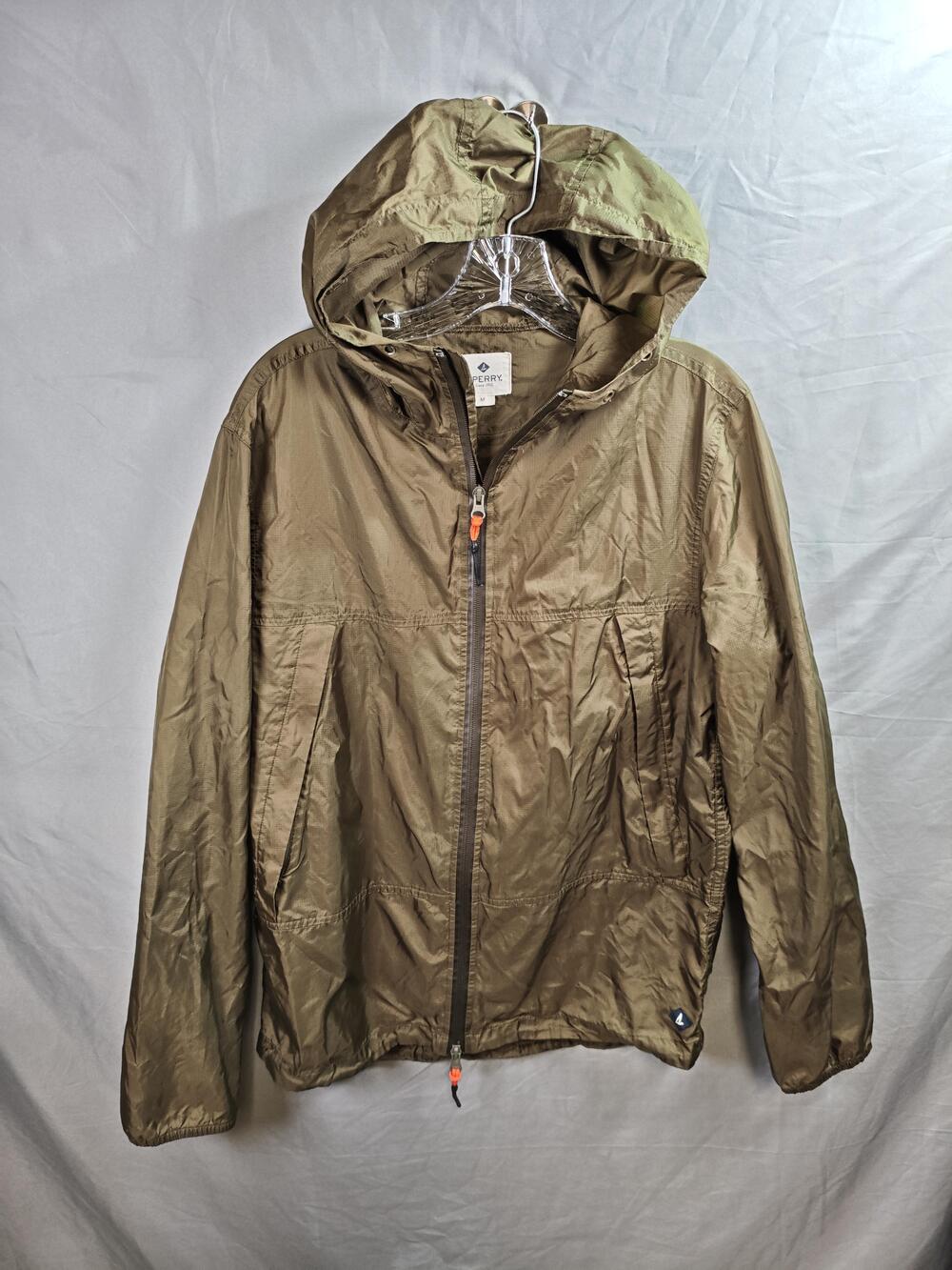 Sperry Jacket Mens Medium Hooded Windbreaker Packable Zip Lightweight Outdoor
